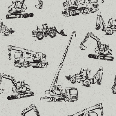 Construction Vehicles self - adhesive Ivory and Black Wallpaper - Fun Kids' Room Decor - The Rug Decor