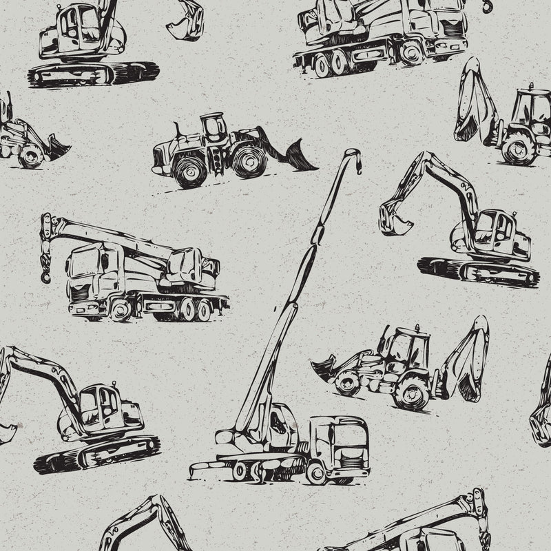 Construction Vehicles self - adhesive Ivory and Black Wallpaper - Fun Kids&