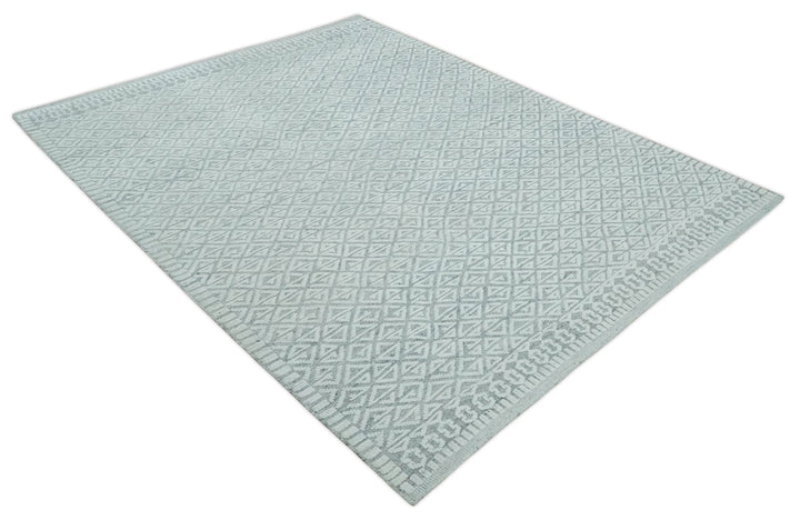 Contemporary 8x10 carved pattern Ivory and Gray hand knotted wool rug - The Rug Decor