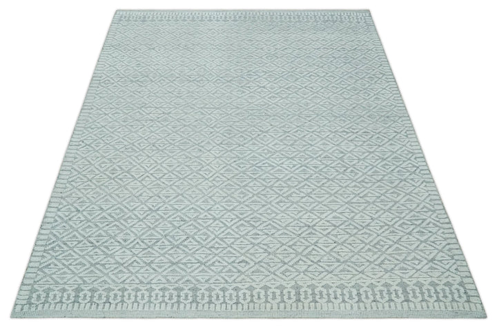 Contemporary 8x10 carved pattern Ivory and Gray hand knotted wool rug - The Rug Decor