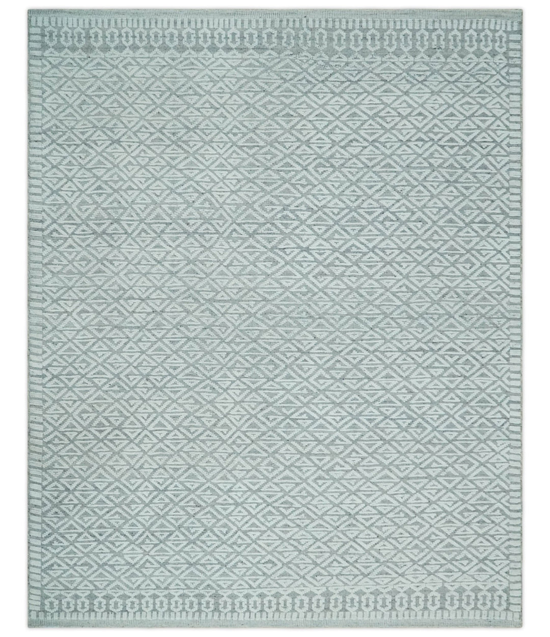Contemporary 8x10 carved pattern Ivory and Gray hand knotted wool rug - The Rug Decor