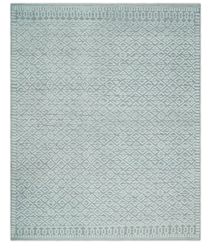 Contemporary 8x10 carved pattern Ivory and Gray hand knotted wool rug - The Rug Decor