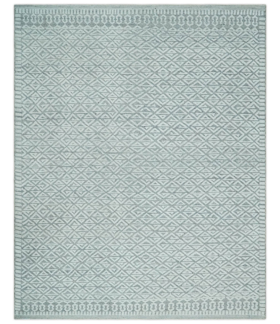 Contemporary 8x10 carved pattern Ivory and Gray hand knotted wool rug - The Rug Decor
