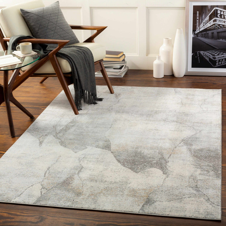 Contemporary Abstract Gray And Ivory Machine Woven Rug - The Rug Decor
