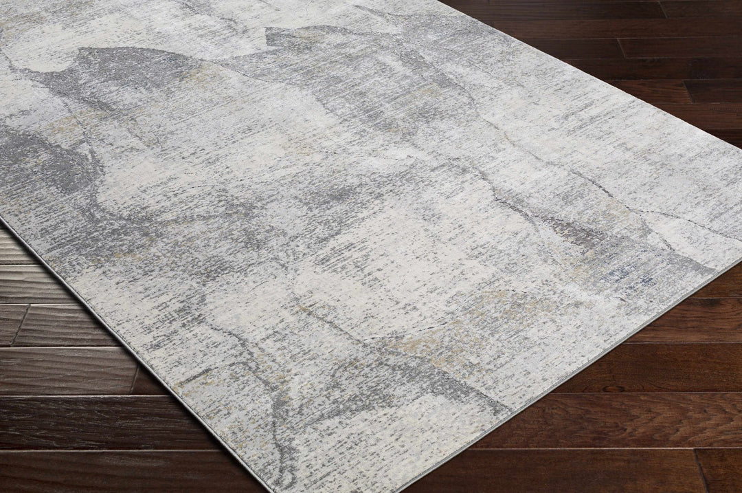Contemporary Abstract Gray And Ivory Machine Woven Rug - The Rug Decor