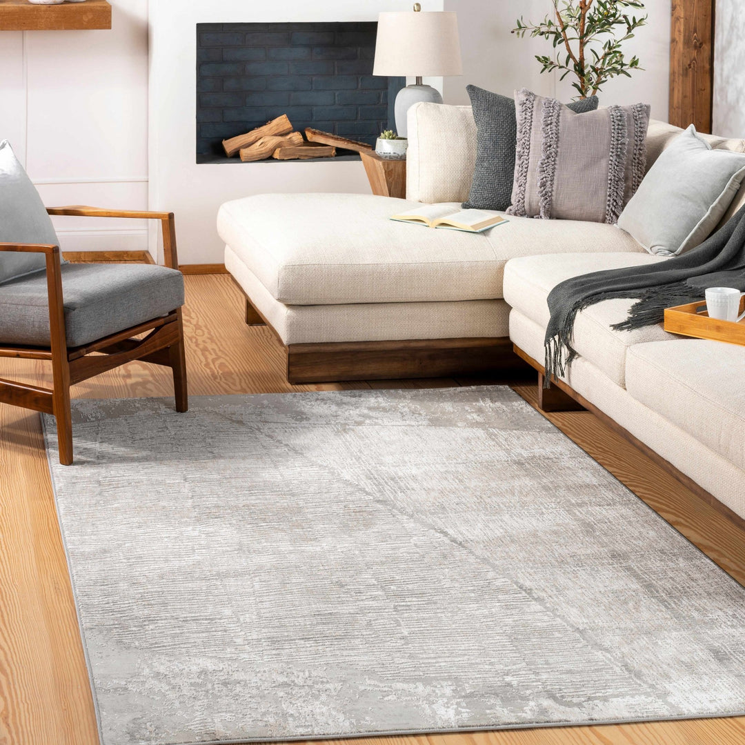 Contemporary Abstract Ivory And Gray Rug - The Rug Decor