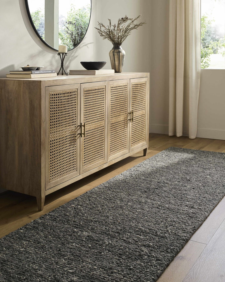 Contemporary Black And Gray textured solid Wool Area Rug - The Rug Decor