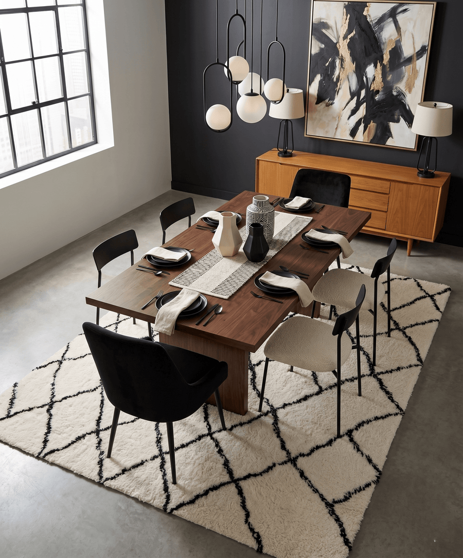 Contemporary Black And White Hand Woven Wool Area Rug - The Rug Decor