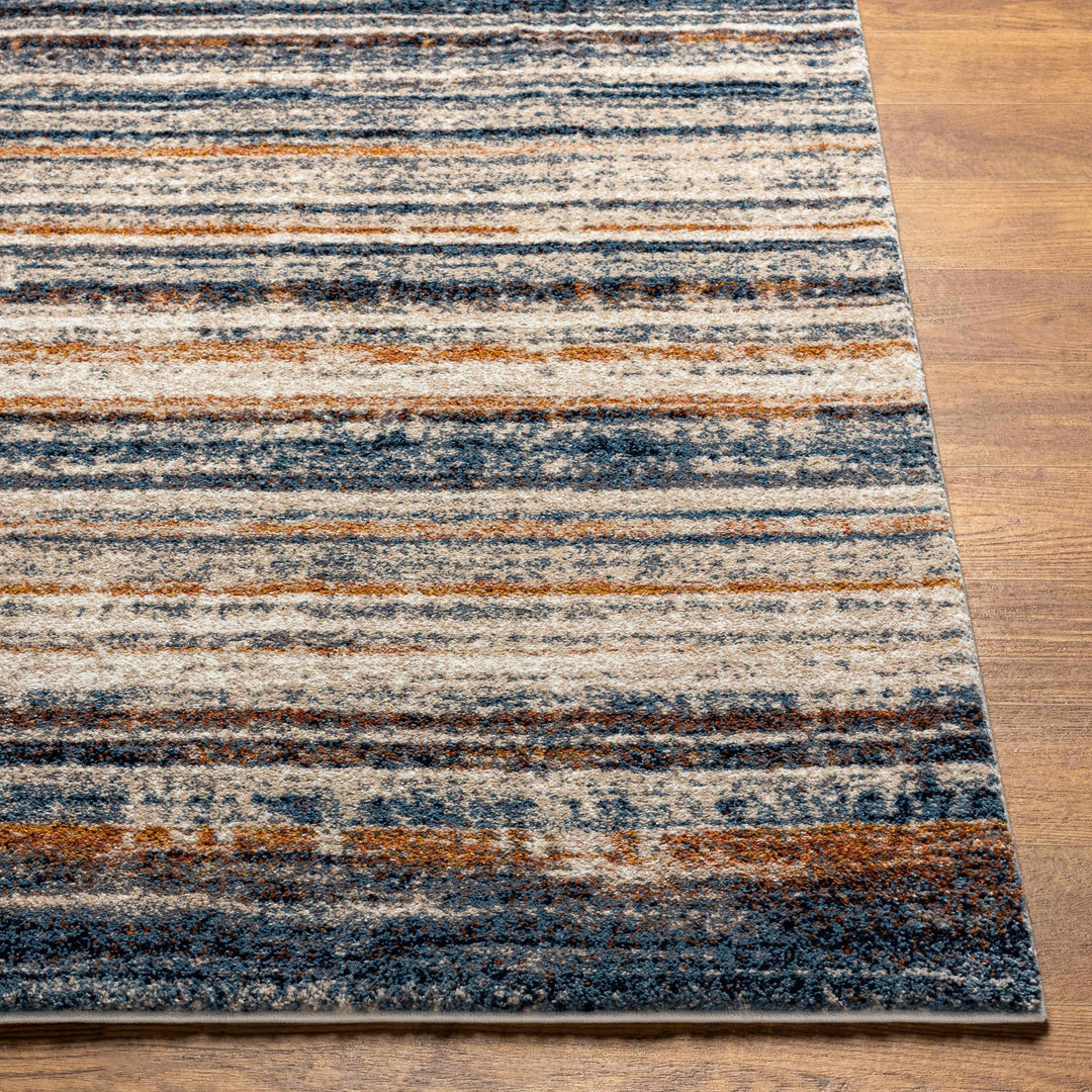 Contemporary Blue And Beige Abstract Machine Woven Rug - The Rug Decor