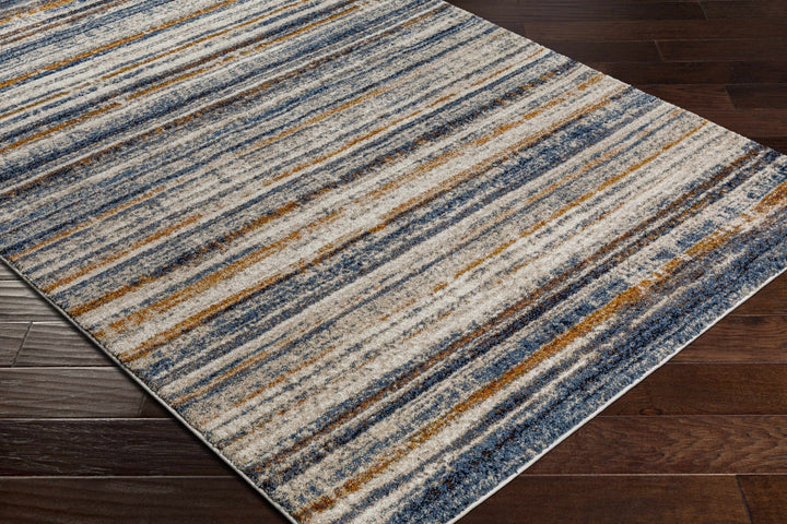 Contemporary Blue And Beige Abstract Machine Woven Rug - The Rug Decor