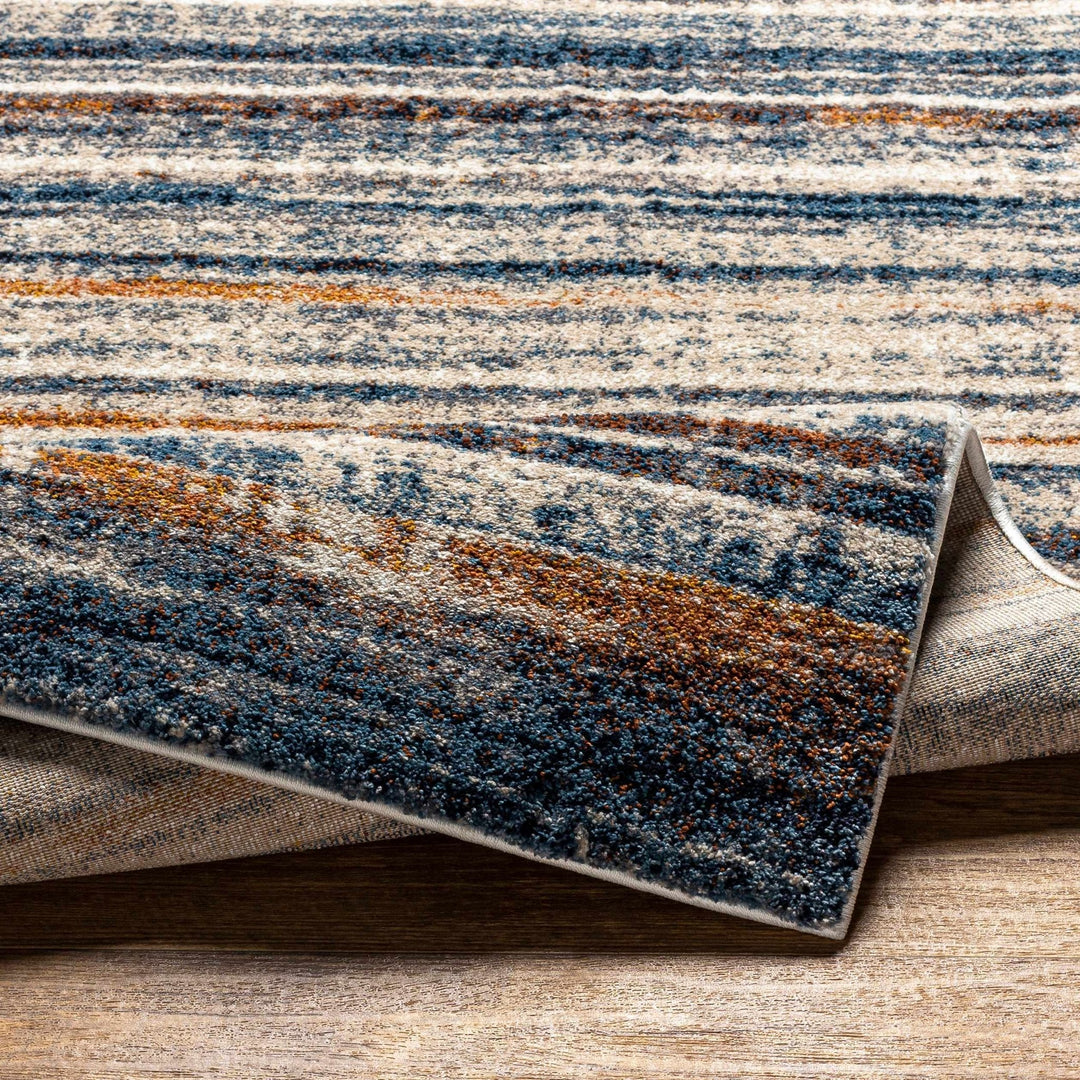 Contemporary Blue And Beige Abstract Machine Woven Rug - The Rug Decor