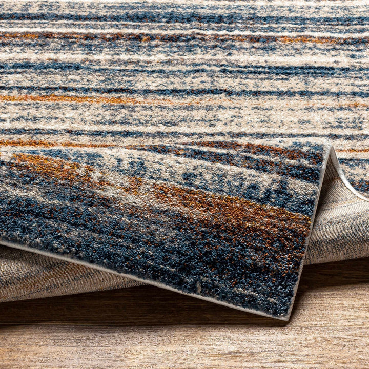 Contemporary Blue And Beige Abstract Machine Woven Rug - The Rug Decor