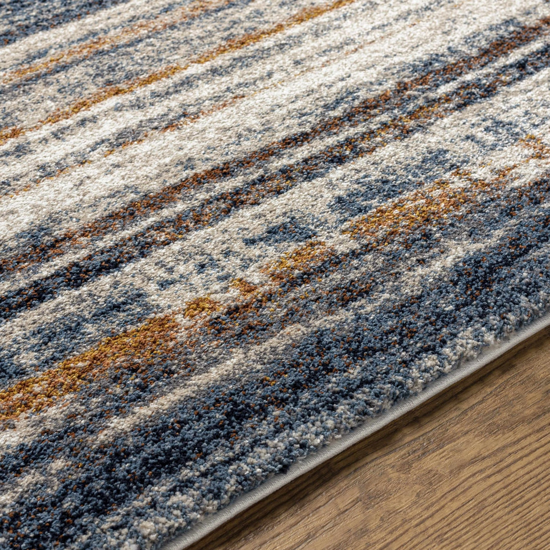 Contemporary Blue And Beige Abstract Machine Woven Rug - The Rug Decor