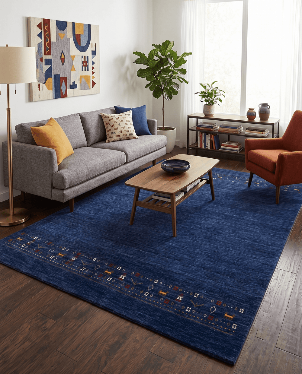 Contemporary Blue Design Hand Loomed Wool Area Rug - The Rug Decor