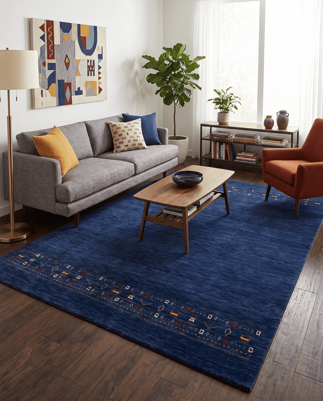 Contemporary Blue Design Hand Loomed Wool Area Rug - The Rug Decor