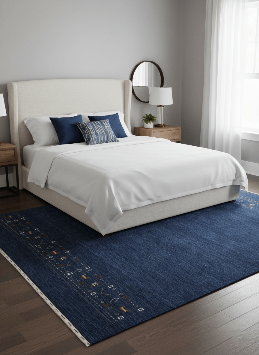 Contemporary Blue Design Hand Loomed Wool Area Rug - The Rug Decor