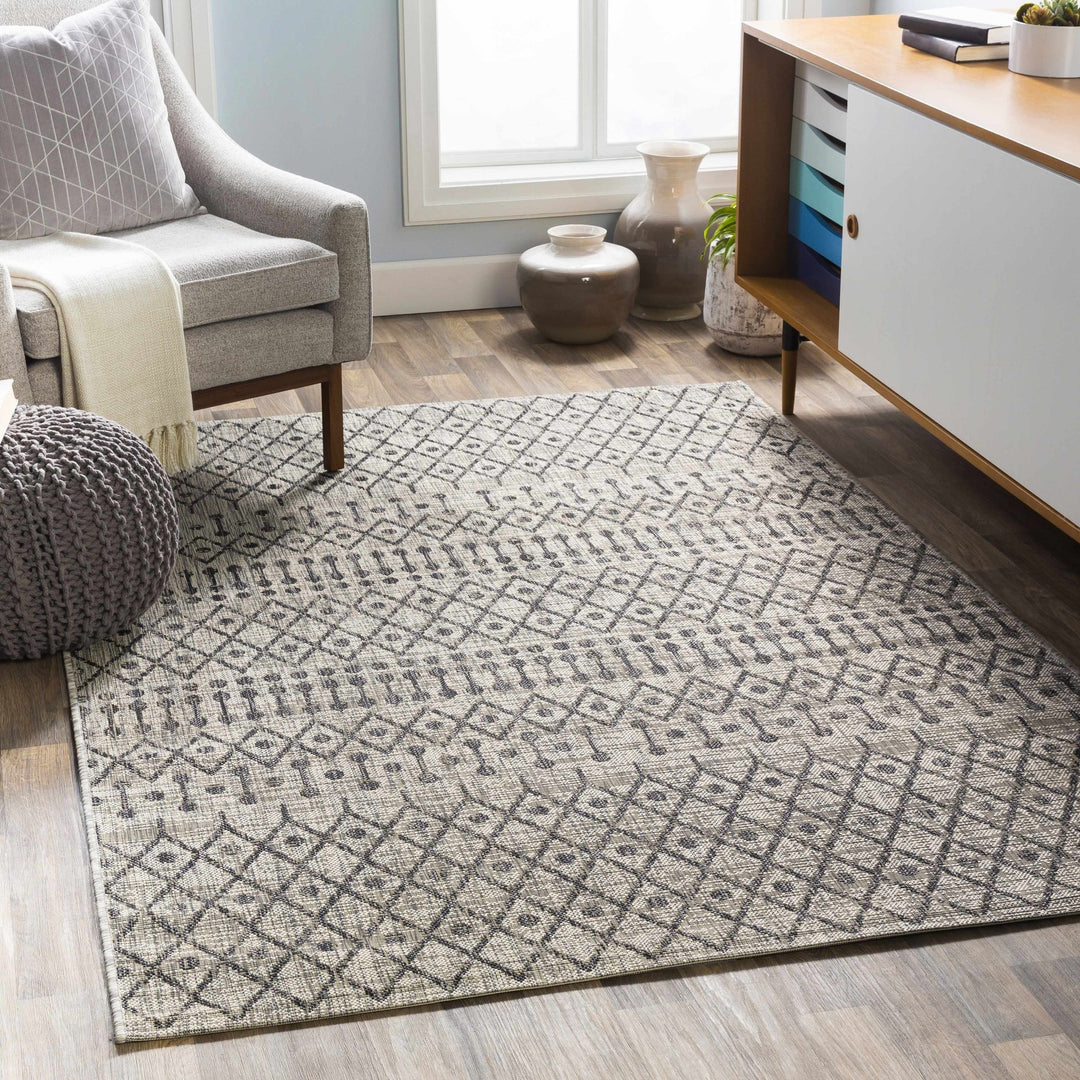 Contemporary Charcoal and Beige Tribal Design flatwoven Area Rug - The Rug Decor
