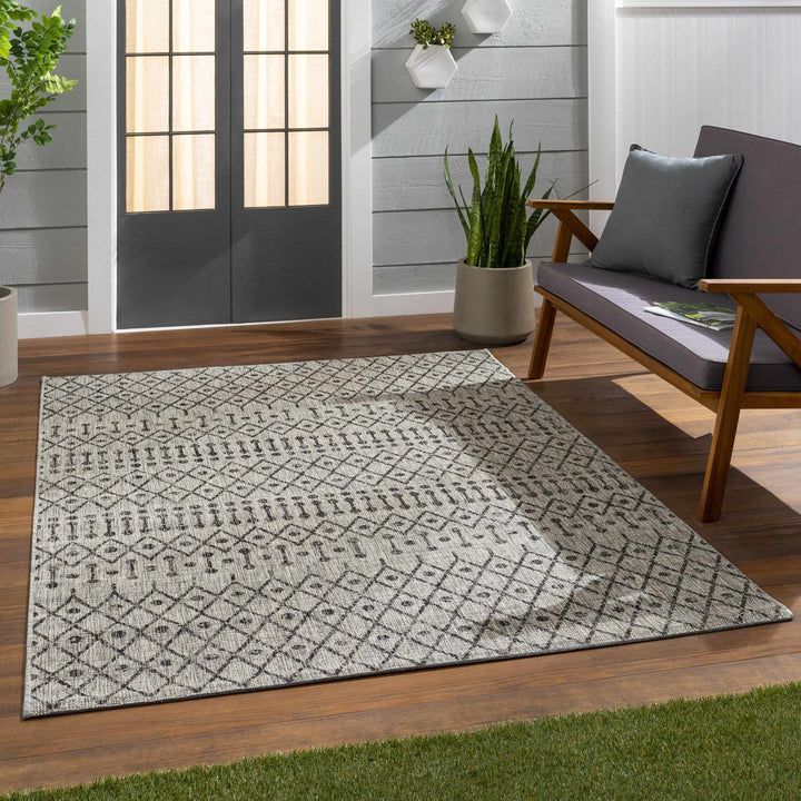 Contemporary Charcoal and Beige Tribal Design flatwoven Area Rug - The Rug Decor