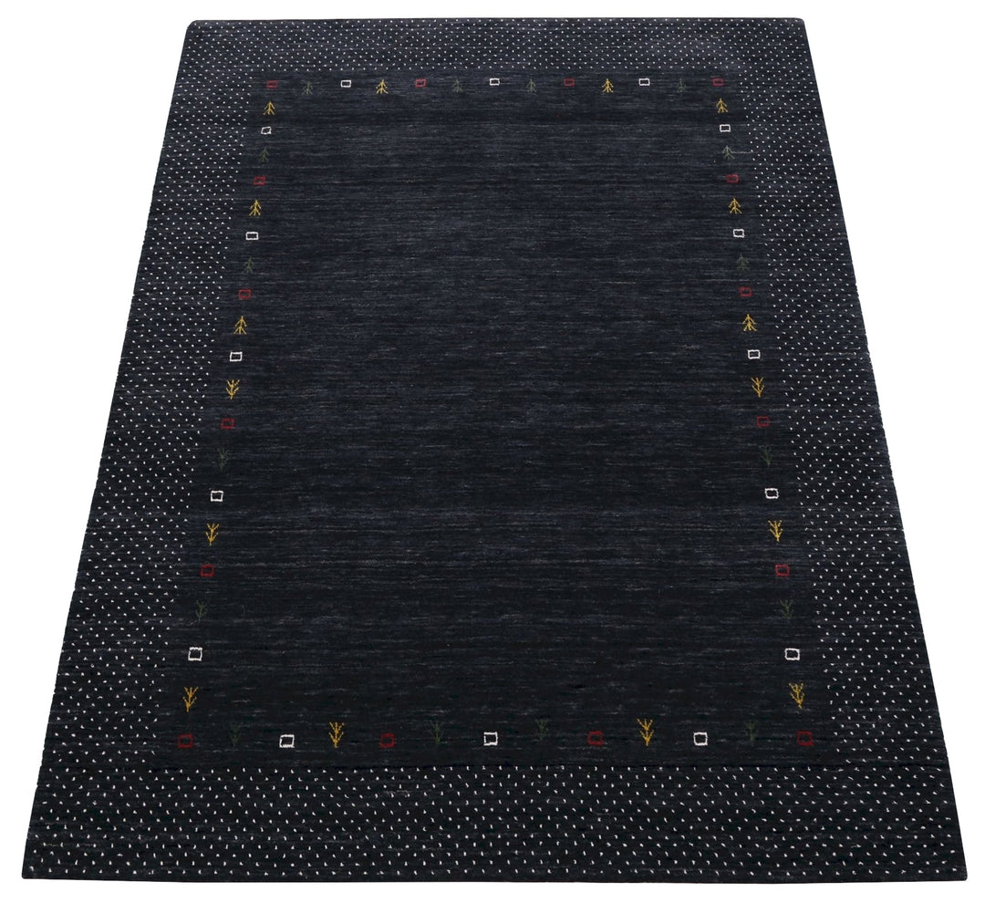 Contemporary Charcoal Gabbeh Border Hand Loomed Wool Area Rug - The Rug Decor