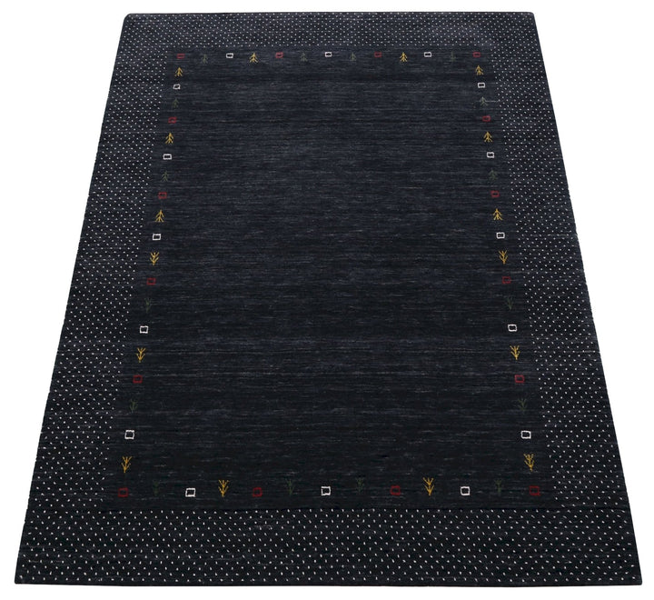 Contemporary Charcoal Gabbeh Border Hand Loomed Wool Area Rug - The Rug Decor