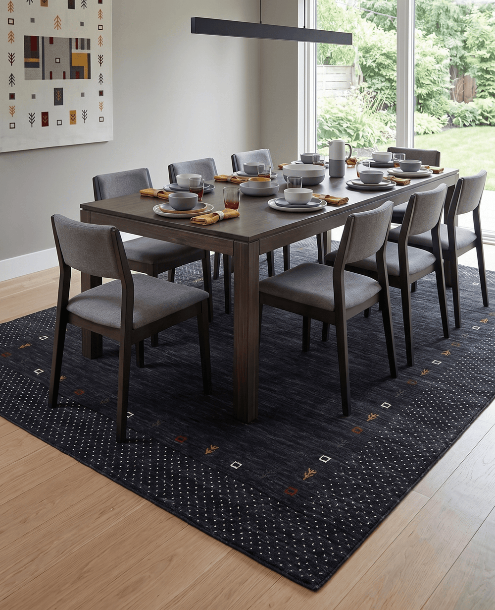 Contemporary Charcoal Gabbeh Border Hand Loomed Wool Area Rug - The Rug Decor