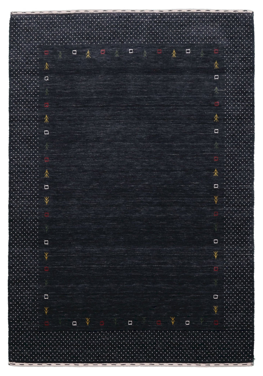 Contemporary Charcoal Gabbeh Border Hand Loomed Wool Area Rug - The Rug Decor