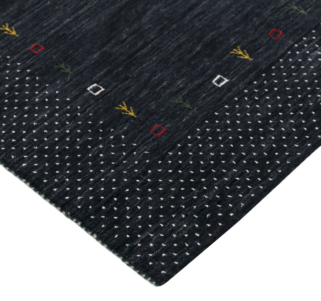 Contemporary Charcoal Gabbeh Border Hand Loomed Wool Area Rug - The Rug Decor