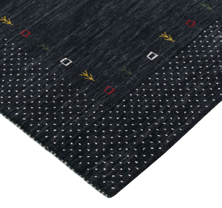 Contemporary Charcoal Gabbeh Border Hand Loomed Wool Area Rug - The Rug Decor