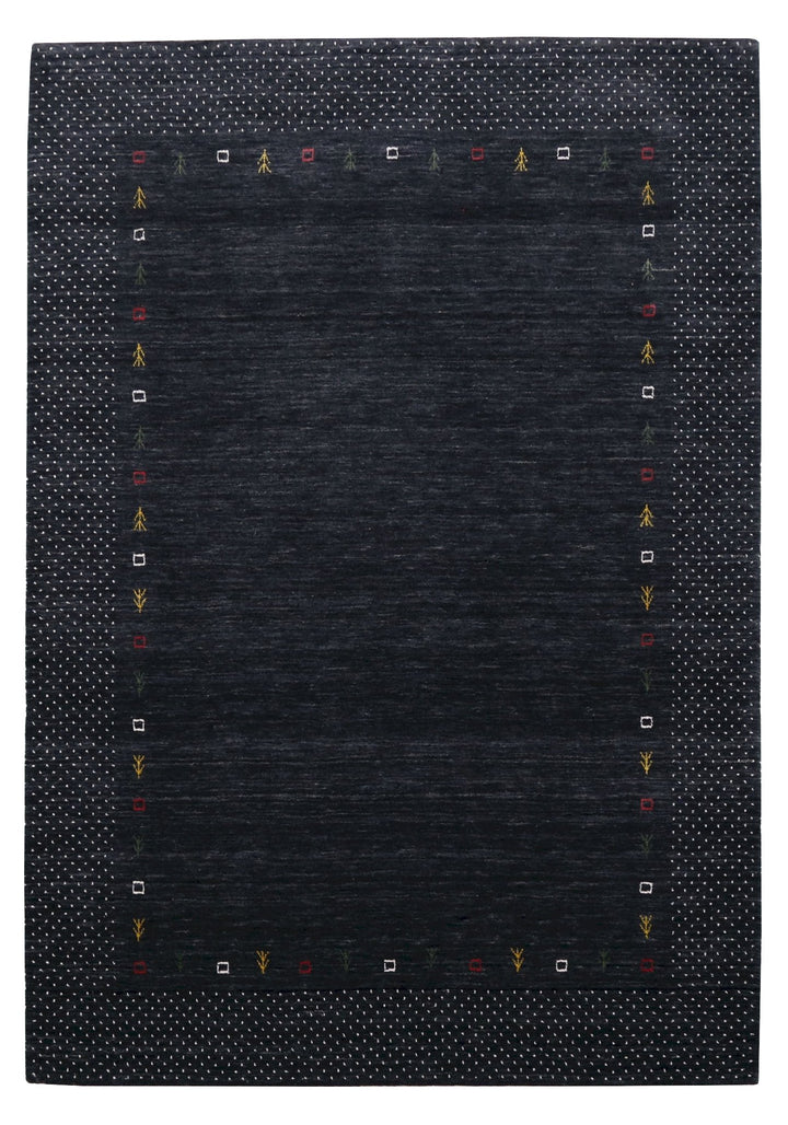 Contemporary Charcoal Gabbeh Border Hand Loomed Wool Area Rug - The Rug Decor