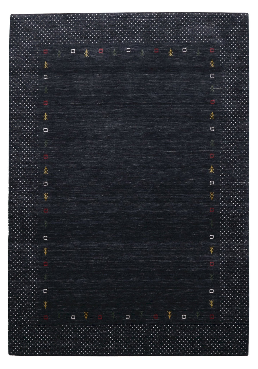 Contemporary Charcoal Gabbeh Border Hand Loomed Wool Area Rug - The Rug Decor