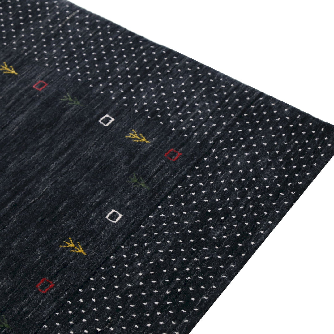 Contemporary Charcoal Gabbeh Border Hand Loomed Wool Area Rug - The Rug Decor