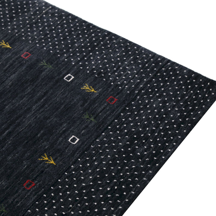 Contemporary Charcoal Gabbeh Border Hand Loomed Wool Area Rug - The Rug Decor