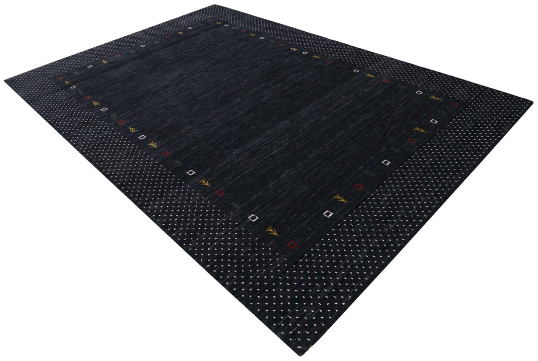 Contemporary Charcoal Gabbeh Border Hand Loomed Wool Area Rug - The Rug Decor