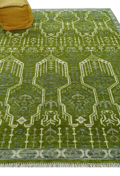 Contemporary Design Green And Beige Hand Knotted 8x10 Wool Area Rug - The Rug Decor