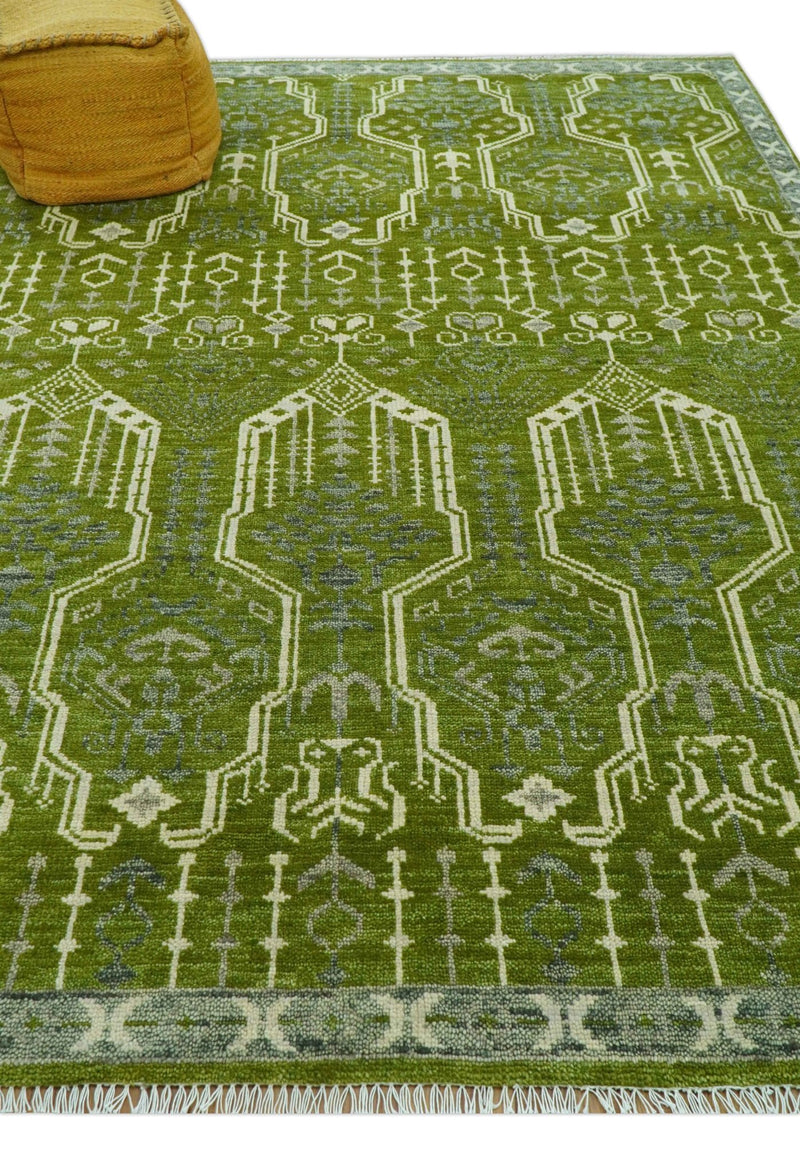 Contemporary Design Green And Beige Hand Knotted 8x10 Wool Area Rug - The Rug Decor