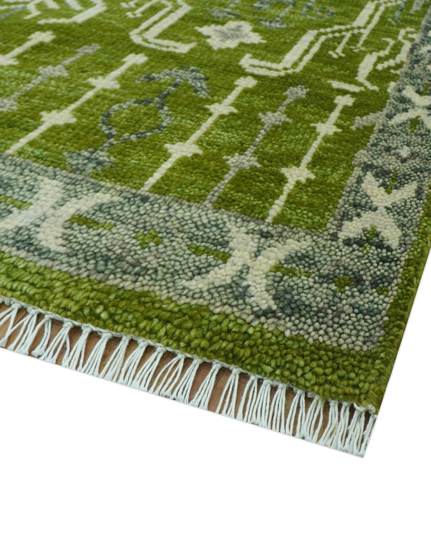 Contemporary Design Green And Beige Hand Knotted 8x10 Wool Area Rug - The Rug Decor