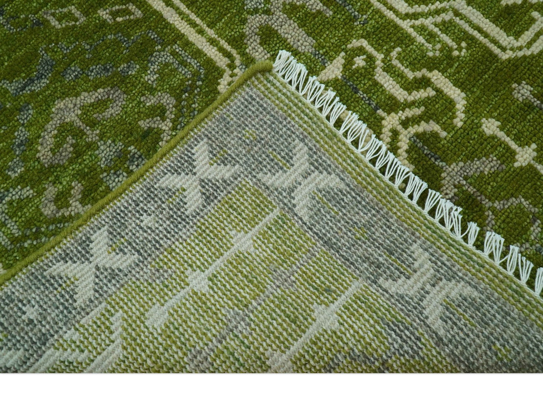 Contemporary Design Green And Beige Hand Knotted 8x10 Wool Area Rug - The Rug Decor