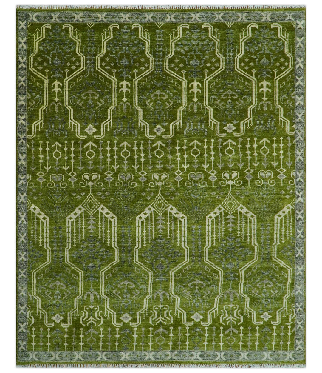 Contemporary Design Green And Beige Hand Knotted 8x10 Wool Area Rug - The Rug Decor