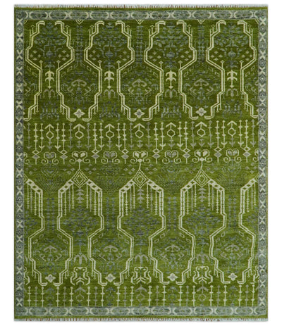 Contemporary Design Green And Beige Hand Knotted 8x10 Wool Area Rug - The Rug Decor
