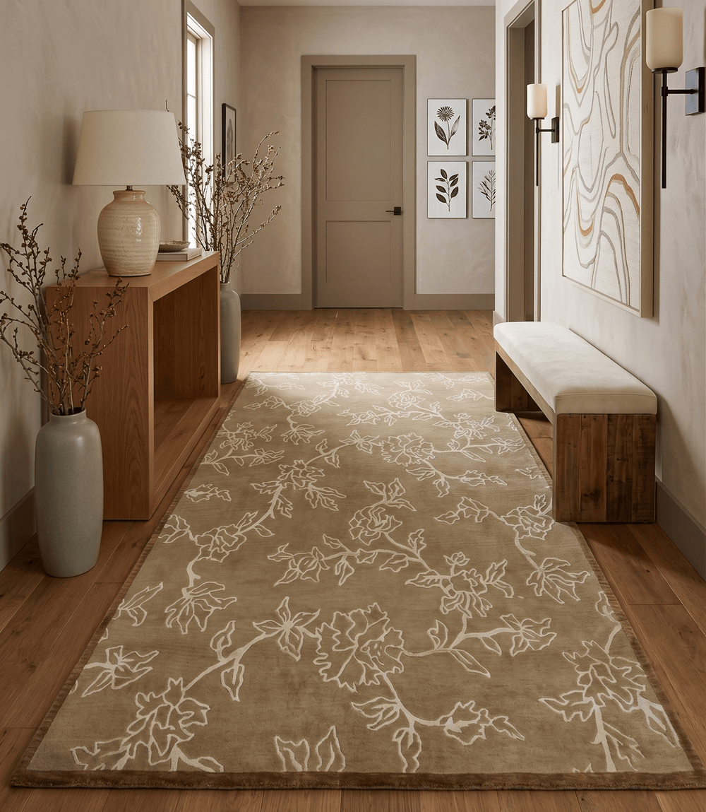 Contemporary Floral 6x8 Brown and Ivory Hand Woven Wool Rug - The Rug Decor