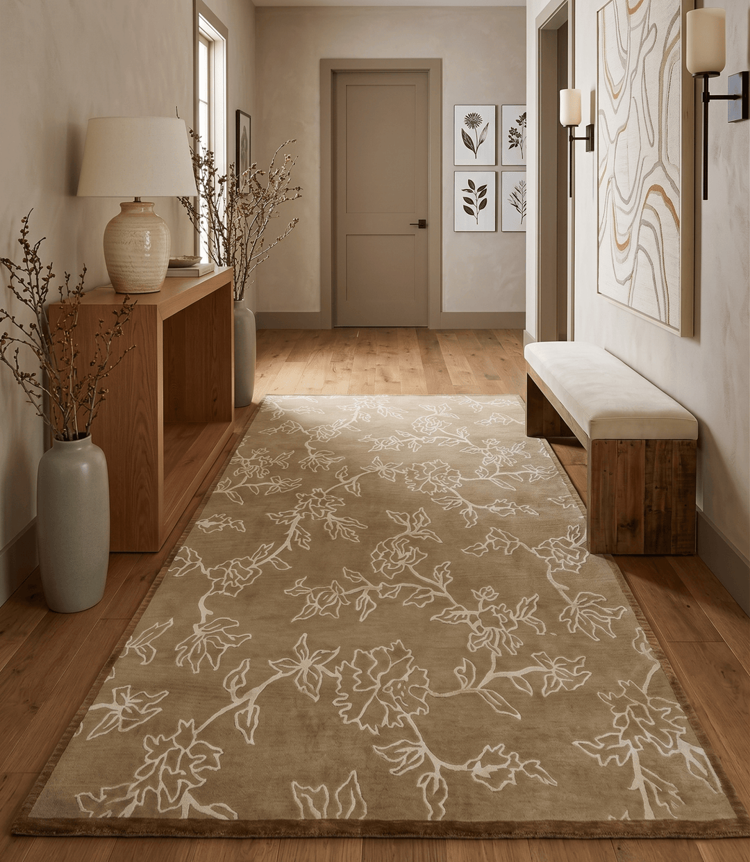 Contemporary Floral 6x8 Brown and Ivory Hand Woven Wool Rug - The Rug Decor