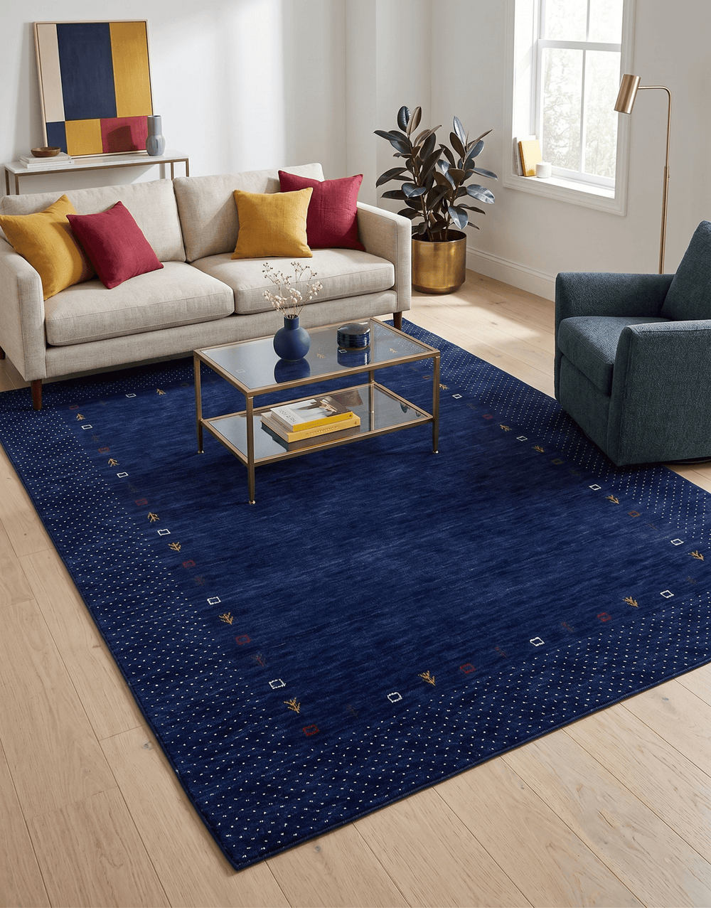 Contemporary Gabbeh Border Design Hand Loomed Wool Area Rug - The Rug Decor