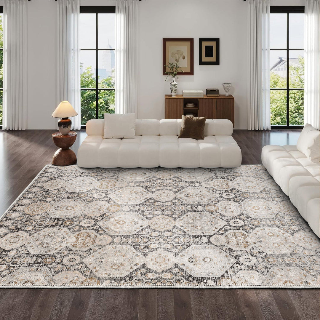 Contemporary Geometrical Beige Machine Washable Area Rug - The Rug Decor