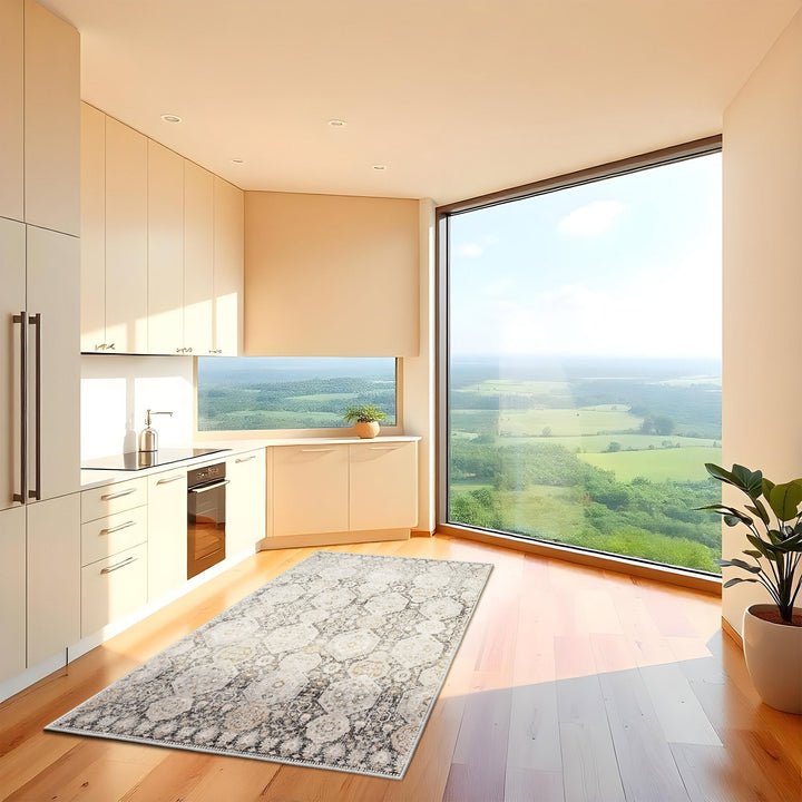 Contemporary Geometrical Beige Machine Washable Area Rug - The Rug Decor