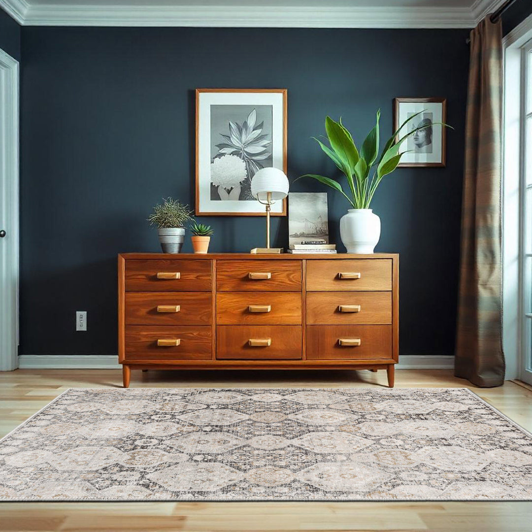 Contemporary Geometrical Beige Machine Washable Area Rug - The Rug Decor