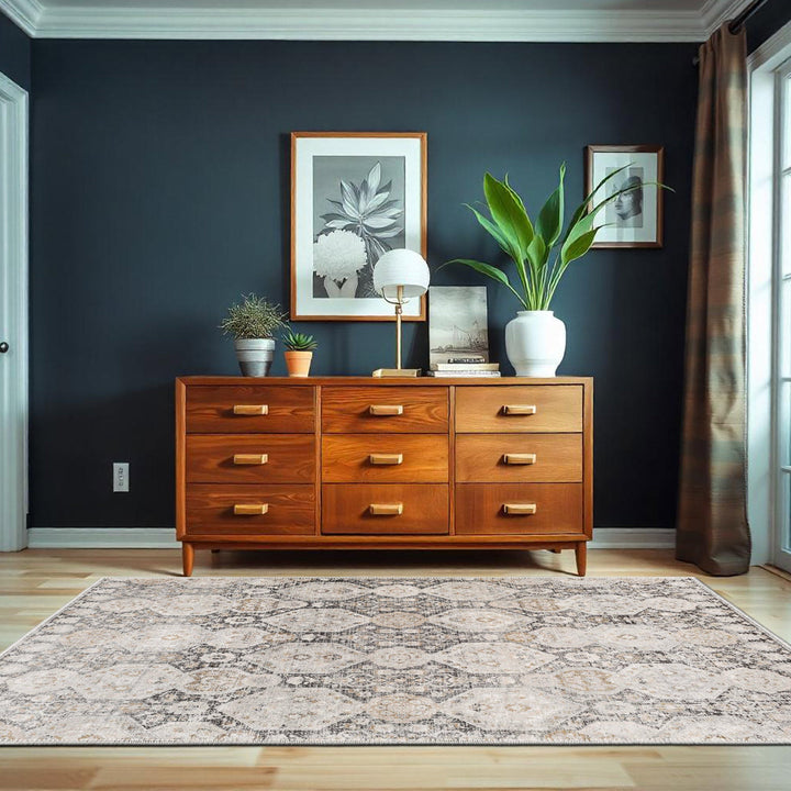 Contemporary Geometrical Beige Machine Washable Area Rug - The Rug Decor