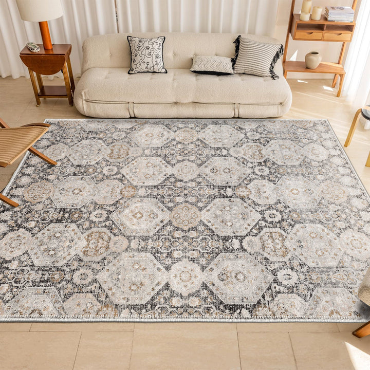 Contemporary Geometrical Beige Machine Washable Area Rug - The Rug Decor