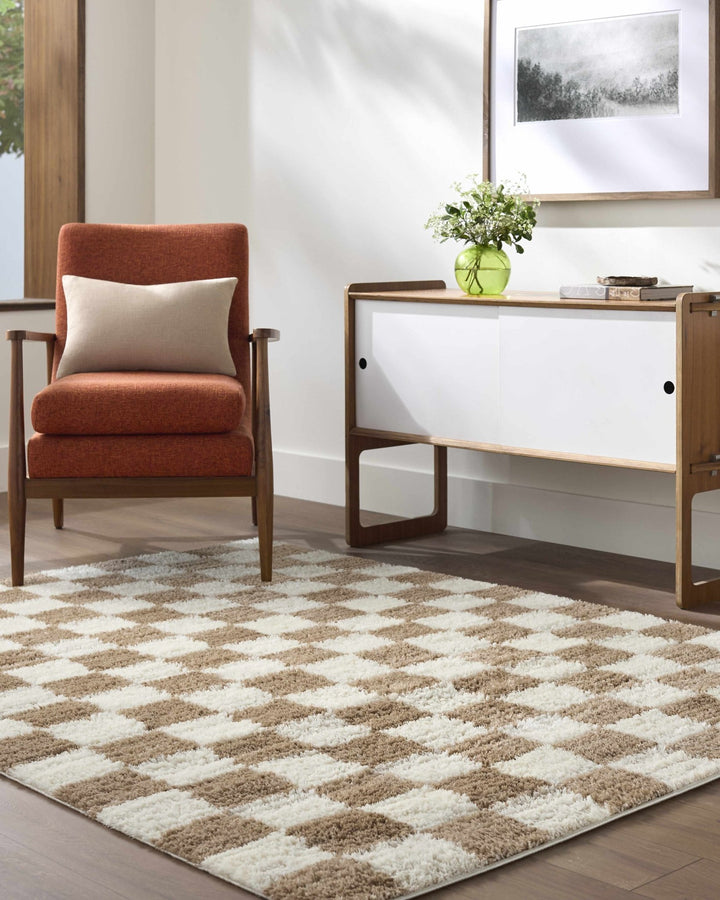 Contemporary Geometrical Style Brown Machine Woven Area Rug - The Rug Decor