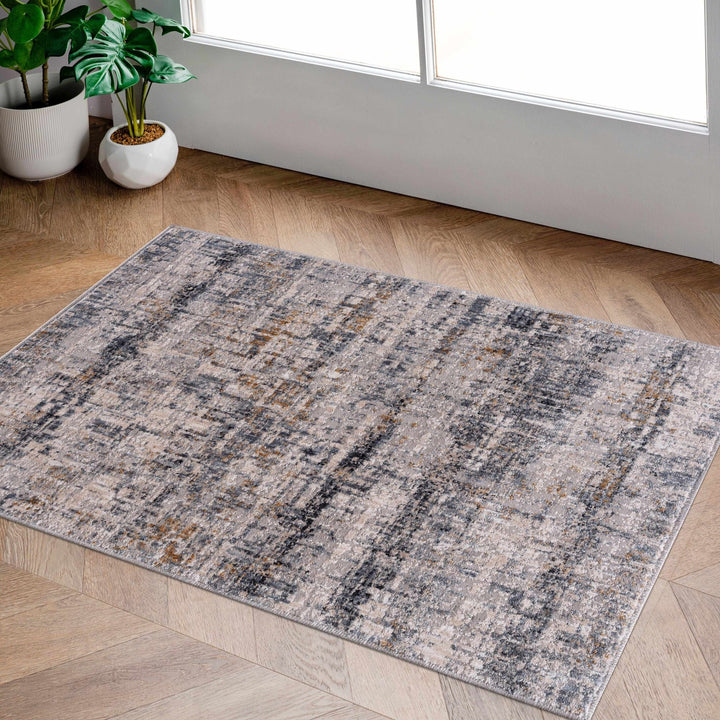 Contemporary Gray And Beige Abstract Machine Woven Rug - The Rug Decor
