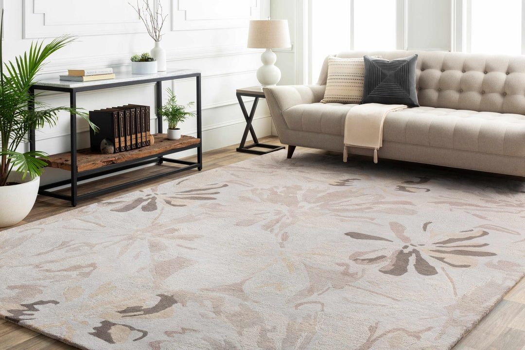Contemporary Gray Floral Hand Tufted Wool Rug - The Rug Decor